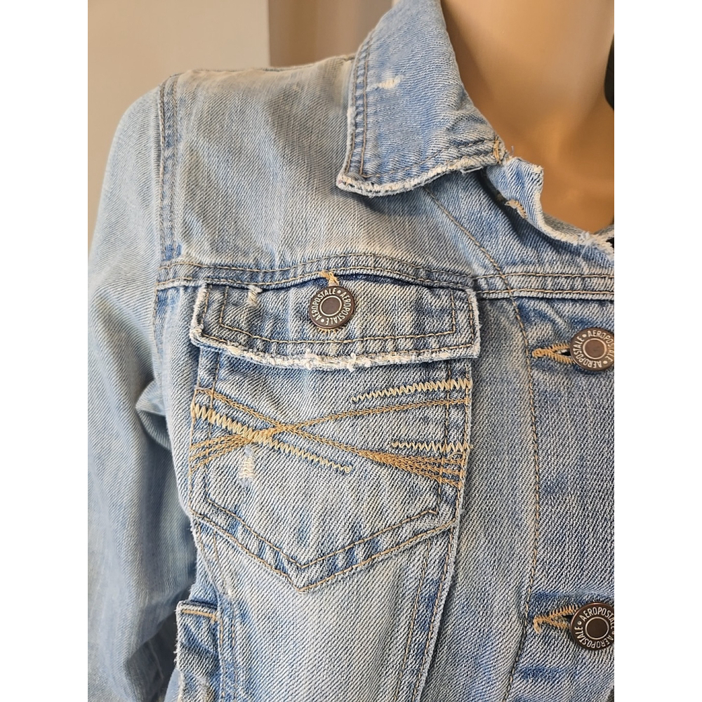 Vintage Aeropostale Cropped Denim Jacket Medium Light Wash Y2K Trucker - Picture 6 of 11